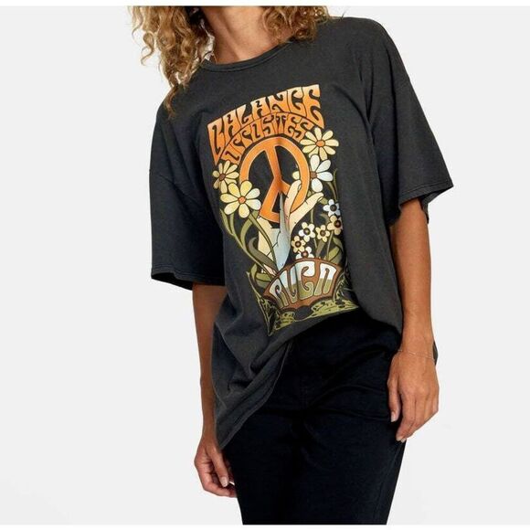 RVCA Uprising Balance Opposites Peace Sign Graphic Oversized Tee - Picture 1 of 7